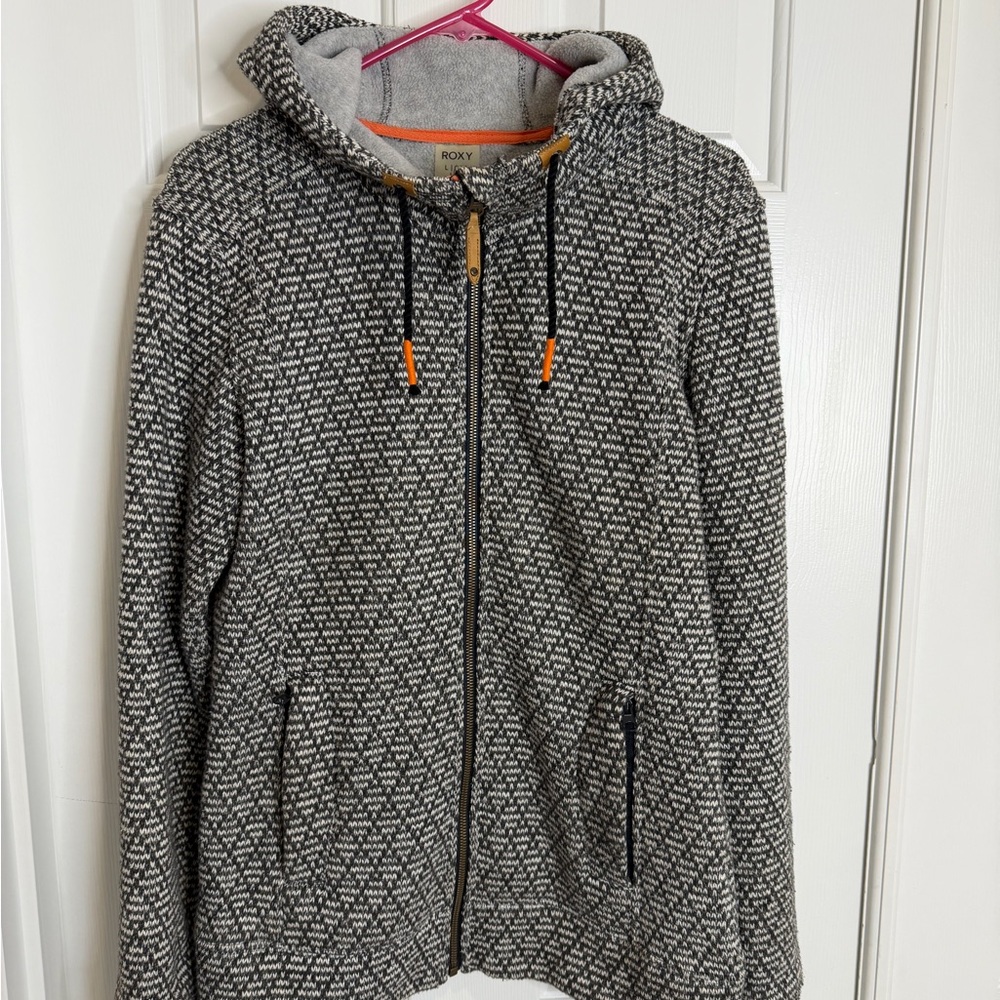 Roxy Gray Patterned Zip-Up Hoodie Jacket with Hood